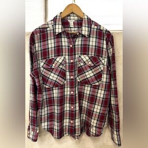 Forever 21 Womens L NWOT Red White Plaid Button Down Shirt Long Sleeve Poetcore